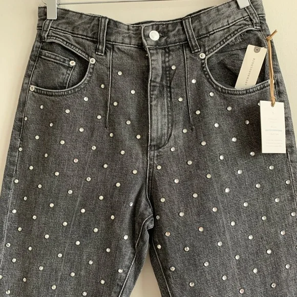 Pilcro Ultra High Rise beaded Straight Leg Jeans Crystal studs